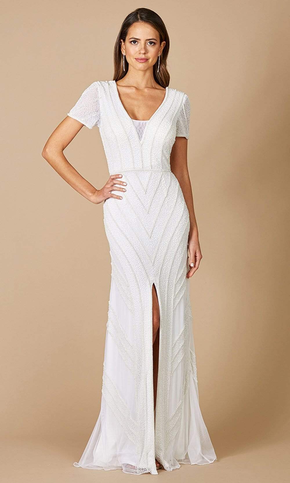 Lara Dresses - 51078 Short Sleeve High Slit Bridal Gown Bridal Dresses 2 / Ivory