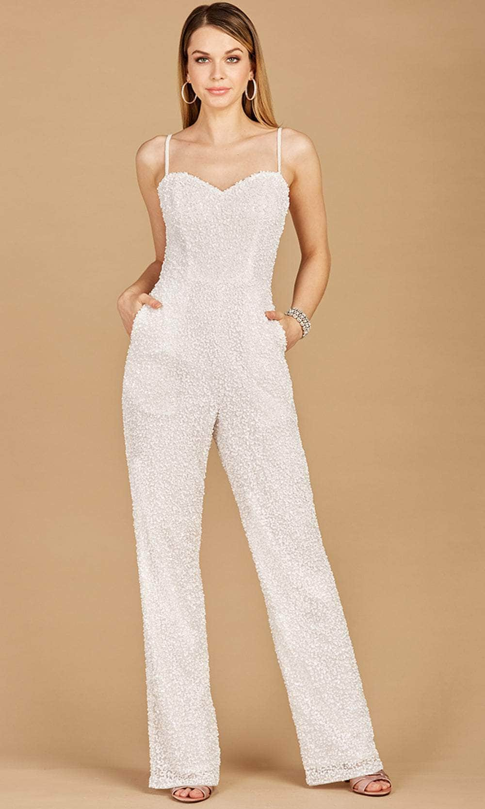 Lara Dresses 51122 - Sleeveless Beaded Jumpsuit Special Occasion Dress 0 / Ivory