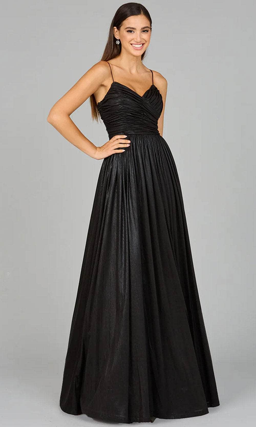 Lara Dresses 8120 - Metallic A-Line Evening Gown 0 /  Black