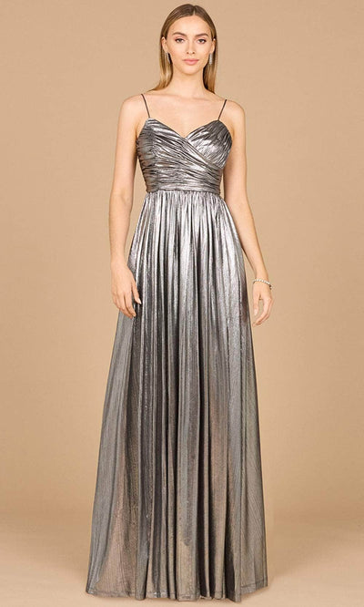 Lara Dresses 8120 - Metallic A-Line Evening Gown 0 /  Platinum