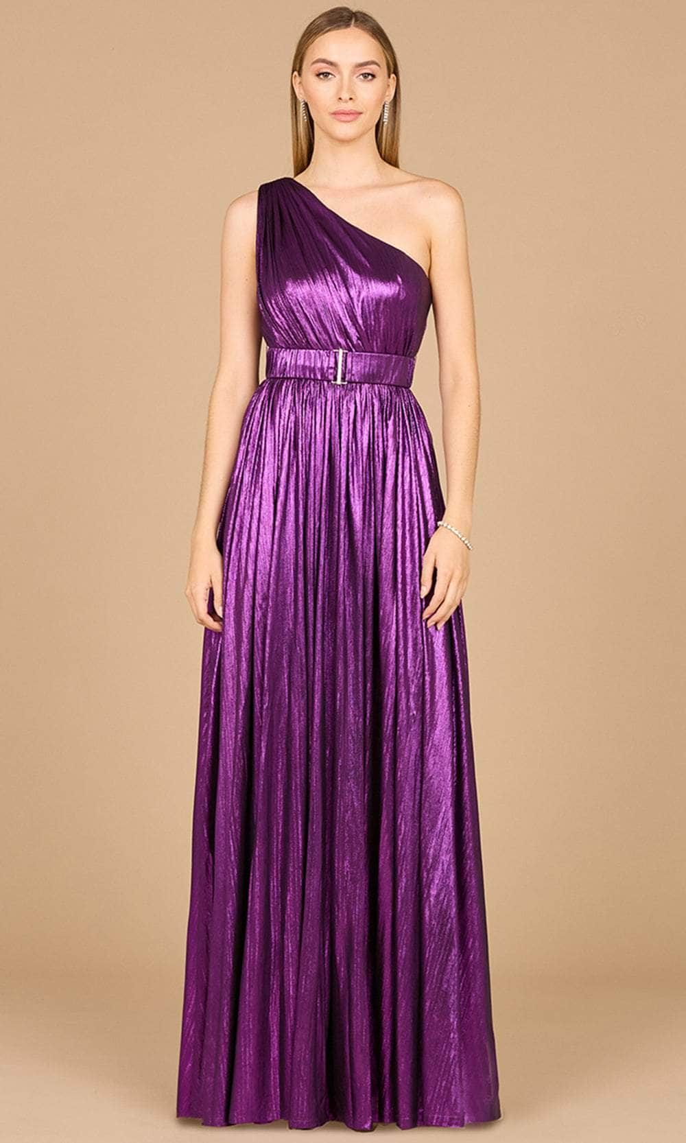 Lara Dresses 8122 - One Shoulder Metallic Evening Gown 0 /  Purple