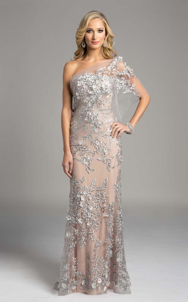 Lara Dresses Appliqued Illusion Draped Asymmetrical Gown 33212 Lara Dresses Appliqued Illusion Draped Asymmetrical Gown 33212