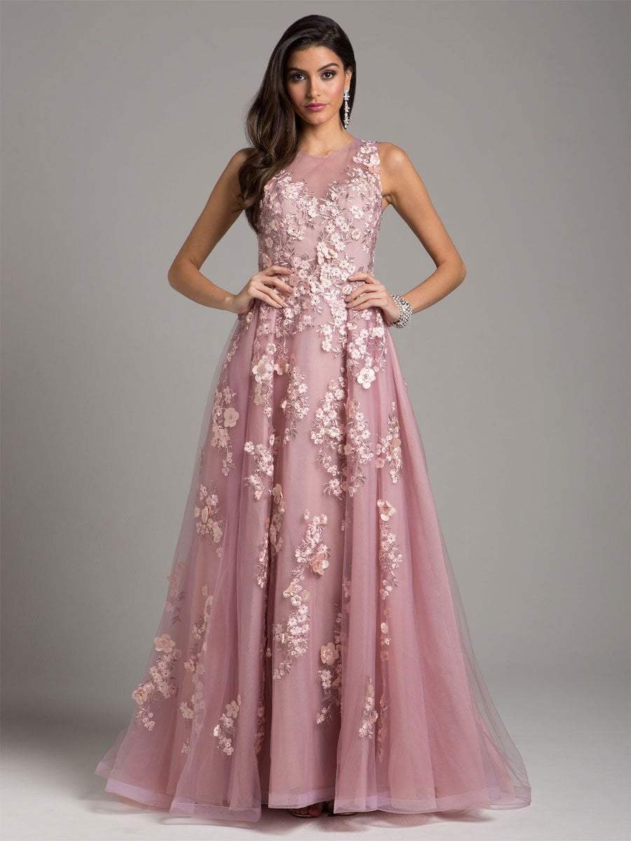 Lara Dresses Blossom Appliqued Illusion A-Line Gown 29968 CCSALE 14 / Mauve