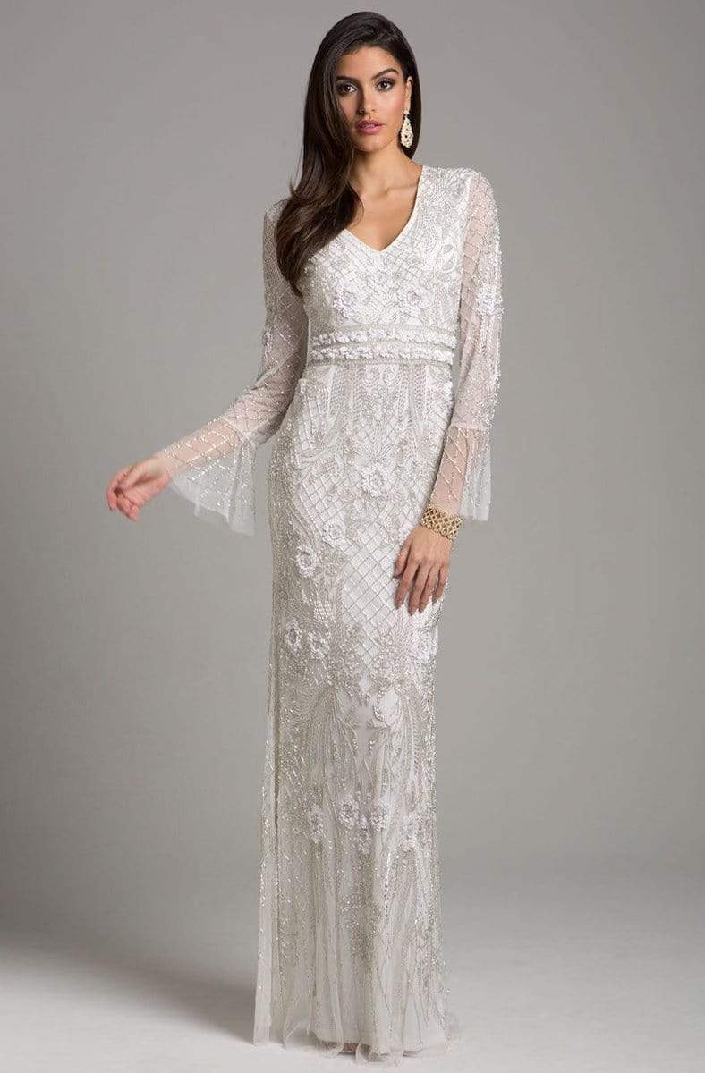 Lara Dresses - V Neck Long Sleeves Long Gown 33435 - 1 pc Ivory in Size 16 Available CCSALE 10 / Ivory