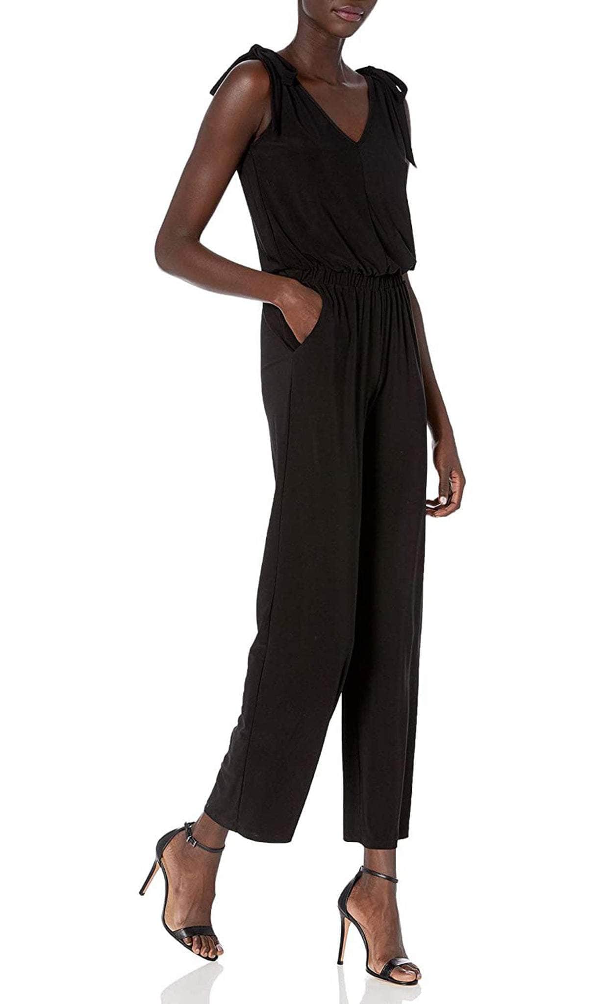 Laundry HP01K95 - Sleeveless Tie Shoulder Jumpsuit Evening Dresses 10 / Black