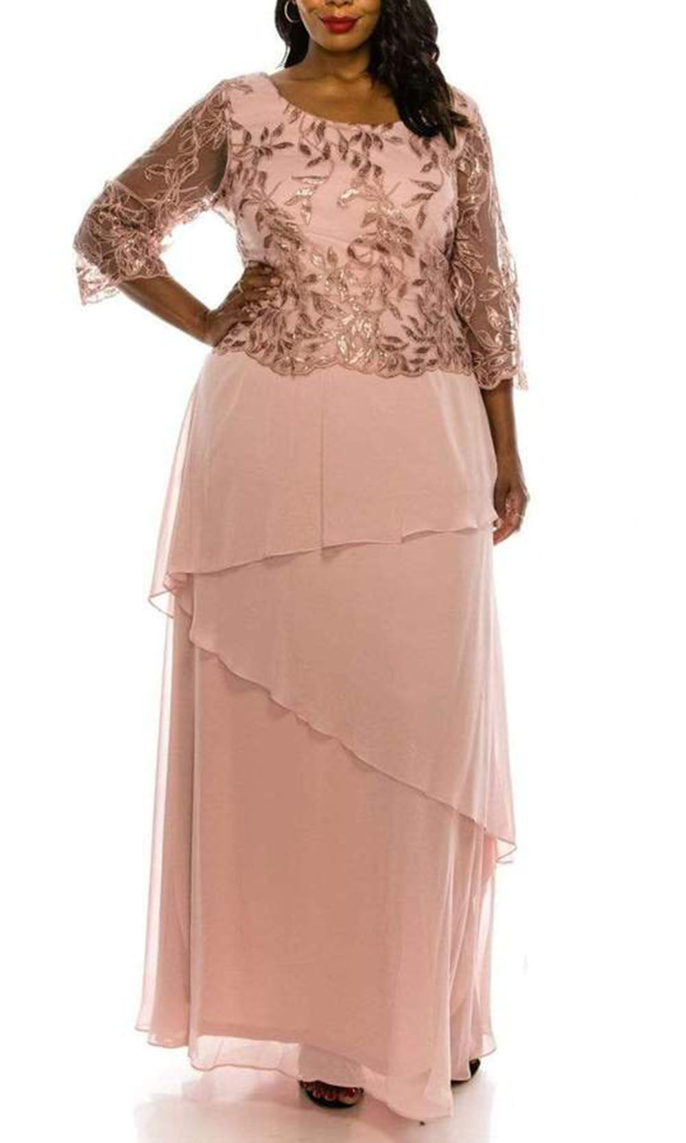 Le Bos - Plus Size Sequined Chiffon Dress 27722 - 1 pc Rose In Size 20W Available CCSALE 20W / Rose