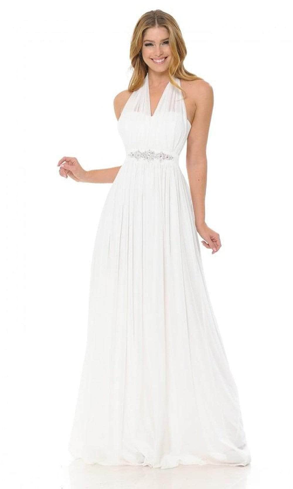 Lenovia 5201 - Plunging Halter A-Line Prom Dress Bridesmaid Dresses M / Silver