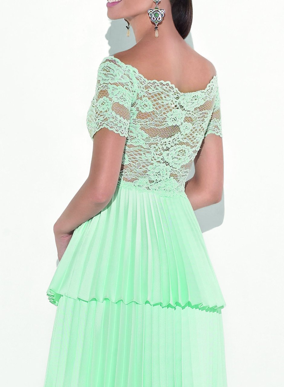 Tarik Ediz - 90469 Scalloped Illusion Lace Pleated Dress In Green