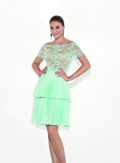 Tarik Ediz - 90469 Scalloped Illusion Lace Pleated Dress In Green