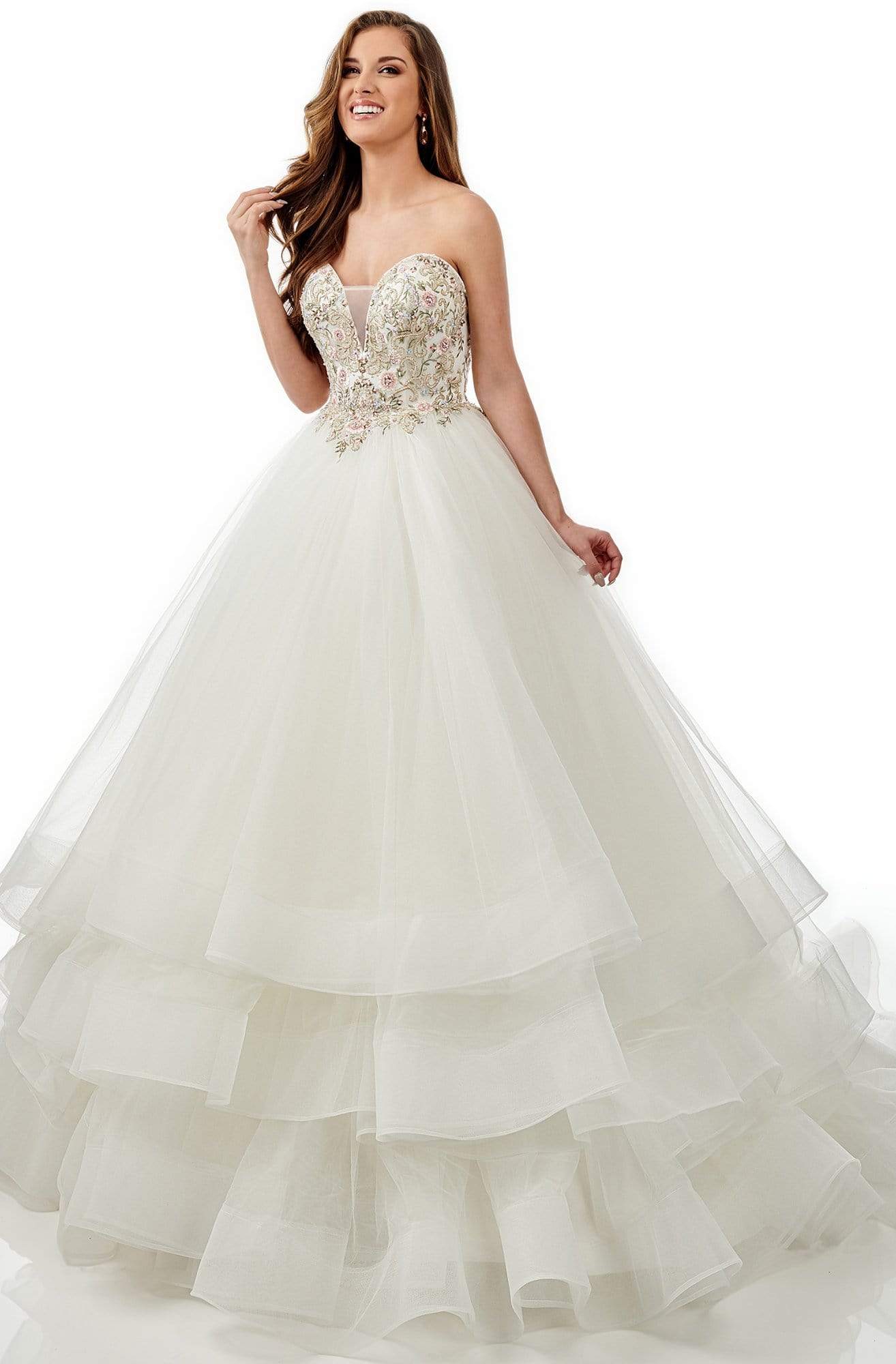 Lo'Adoro Bridal By Rachel Allan - M745 Strapless Sweetheart Ballgown Wedding Dresses 0 / Ivory/Multi