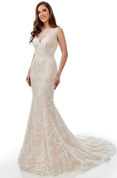 Lo'Adoro Bridal By Rachel Allan - M753 Sheer Neckline Mermaid Gown Wedding Dresses 0 / Ivory Champagne