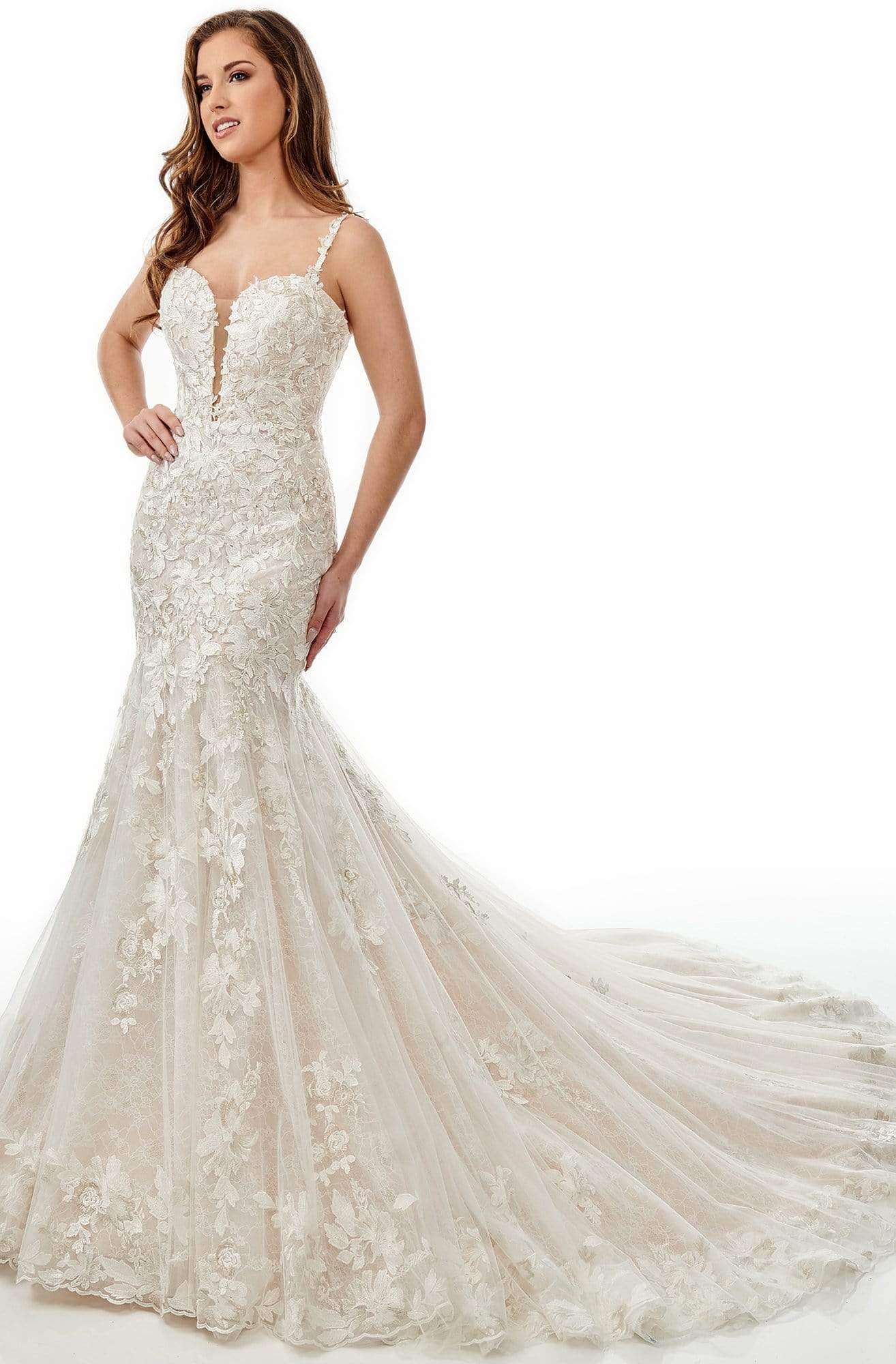 Lo'Adoro Bridal By Rachel Allan - M757 Lace Applique Mermaid Gown Wedding Dresses 0 / Ivory Champagne