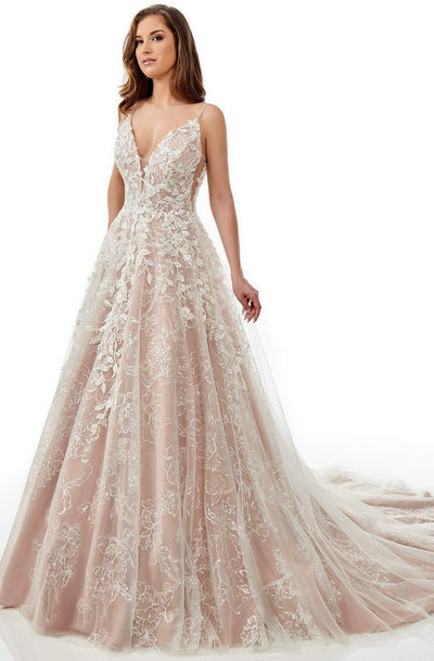 Lo'Adoro Bridal By Rachel Allan - M758 Plunged V Neck A-Line Gown Wedding Dresses 0 / Ivory Champagne
