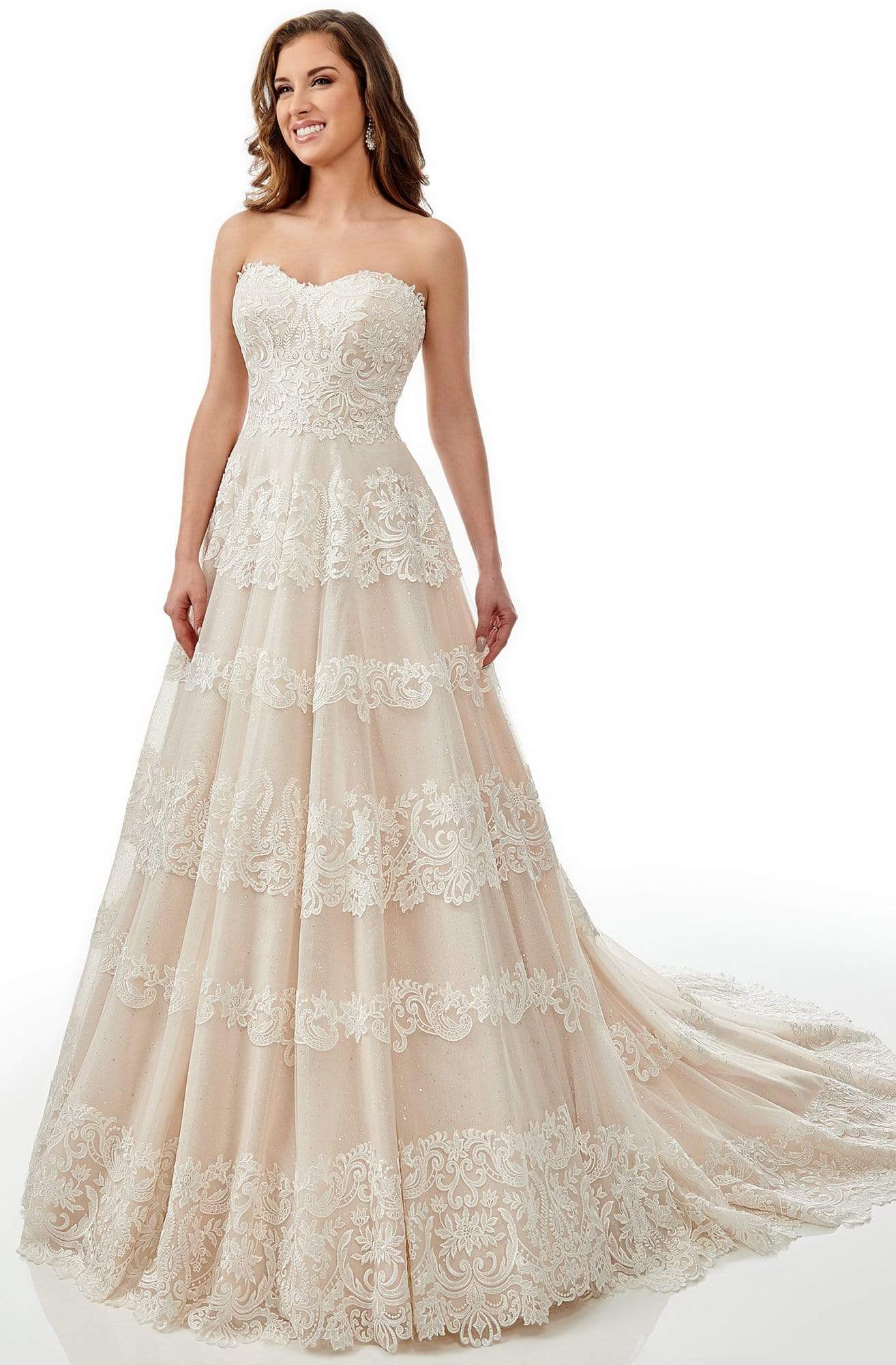 Lo'Adoro Bridal By Rachel Allan - M767 Tiered Lace Sweetheart Gown Wedding Dresses 0 / Ivory Champagne