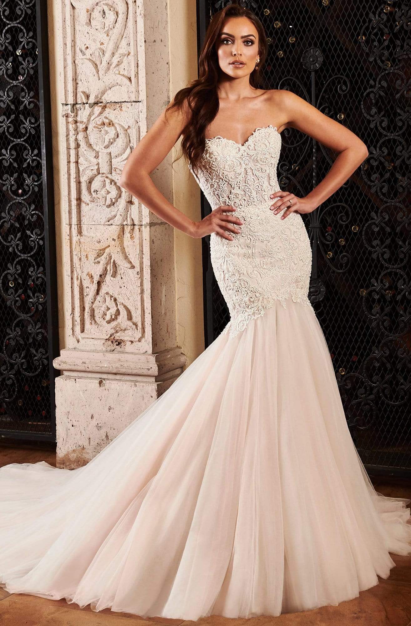 Lo'Adoro Bridal By Rachel Allan - M768 Sweetheart Lace Mermaid Gown Wedding Dresses 0 / Ivory Blush