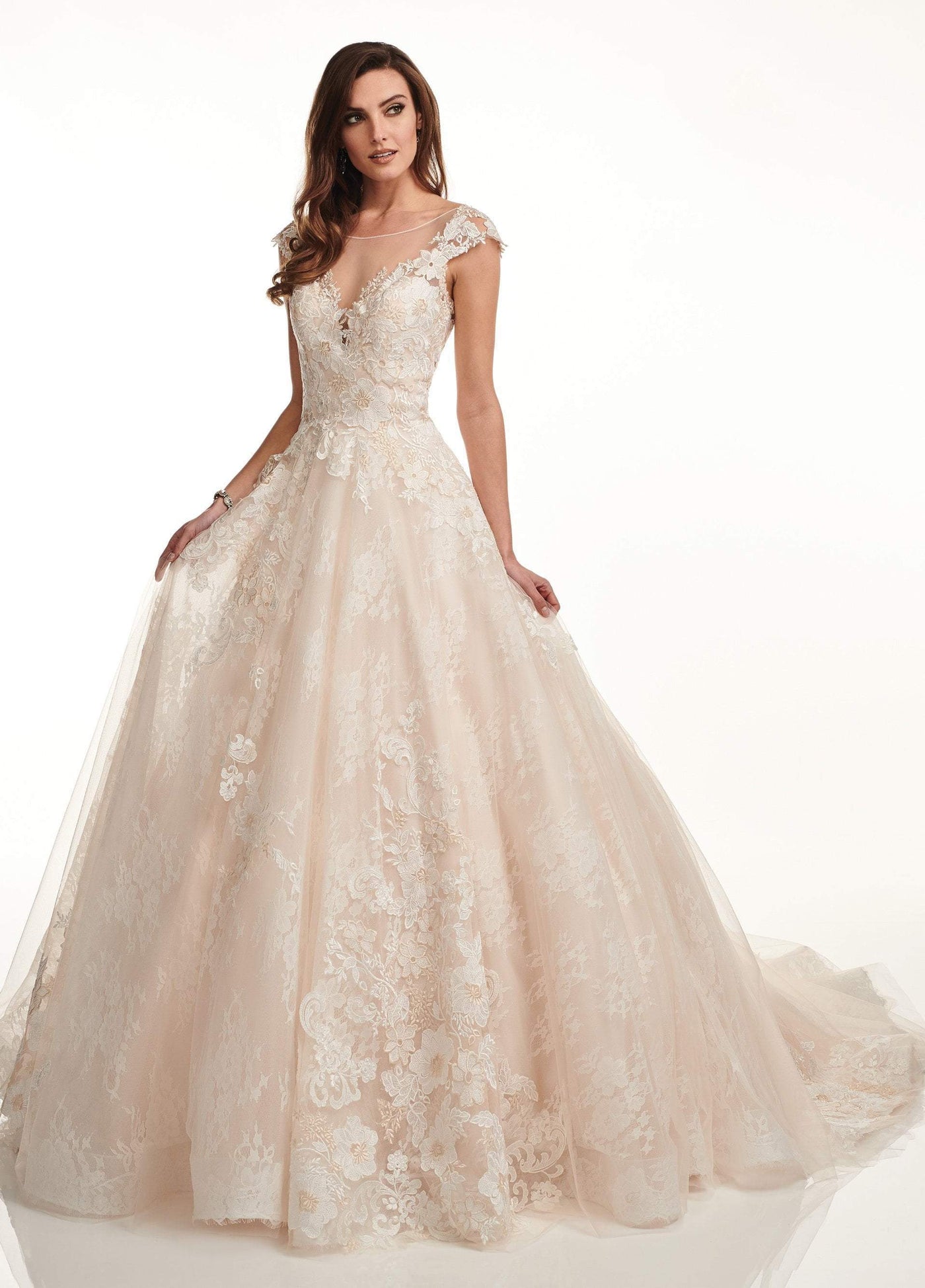 Lo'Adoro by Rachel Allan - M728 Floral Lace Accent Tulle Bridal Dress Special Occasion Dress 0 / Ivory Champagne