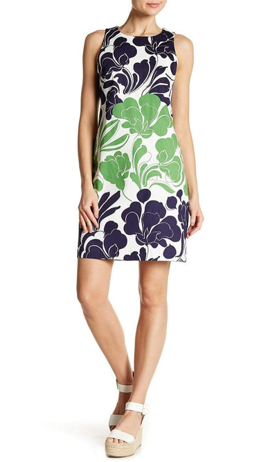 London Times - T3225M Floral Jewel Sheath Dress Holiday Dresses 0 / Navy Green