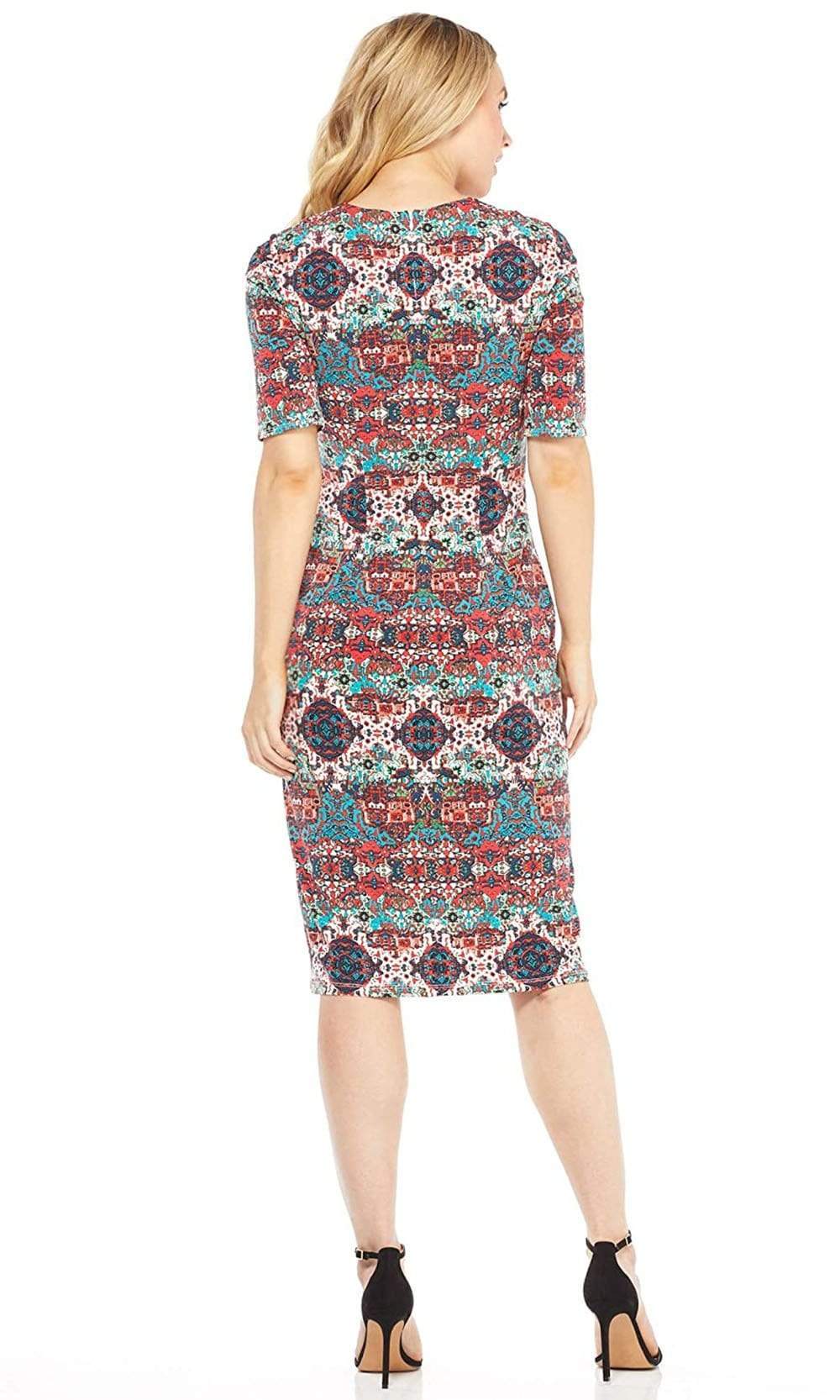 London Times - T3504M Multi Print Elbow Sleeve Sweetheart Jersey Dress Cocktail Dresses