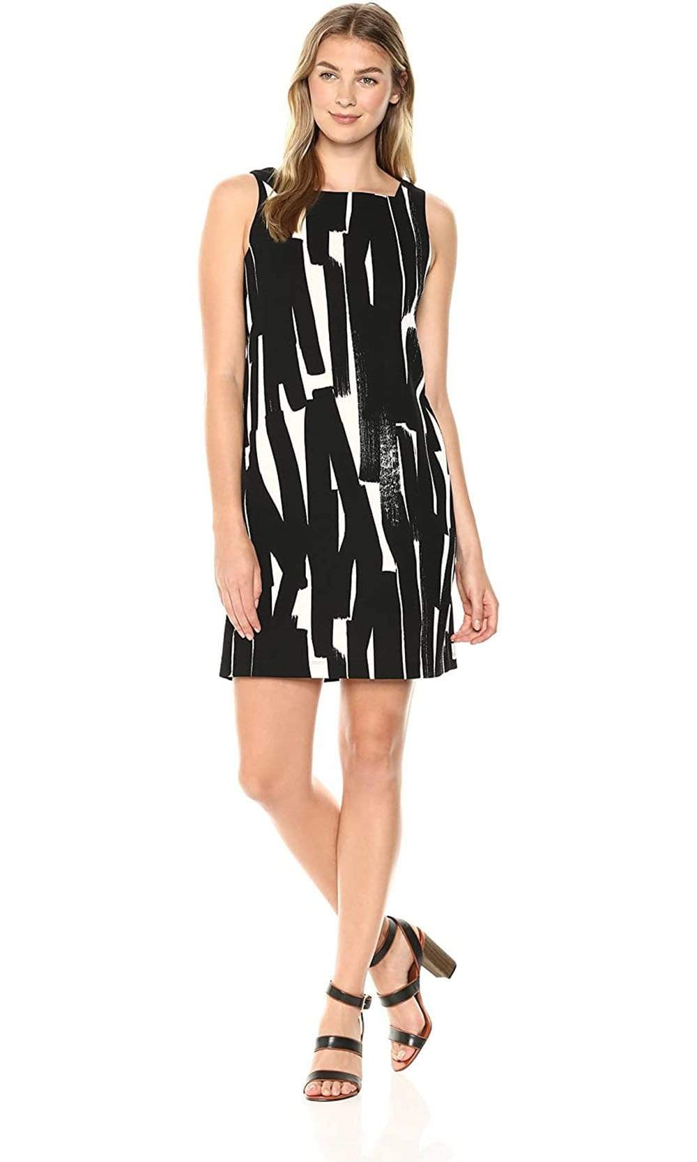 London Times - T3509M Sleeveless Print Cocktail Dress Semi Formal 12 / Black Cream