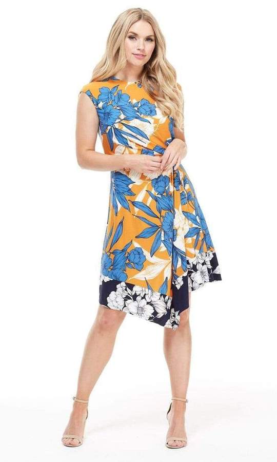 London Times - Casual Flowy Floral Dress T4080MSC In Yellow and Blue
