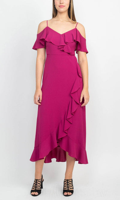 London Times T4150M - Flared Crepe Long Dress Sweet 16 Dresses 10 / Plumberry