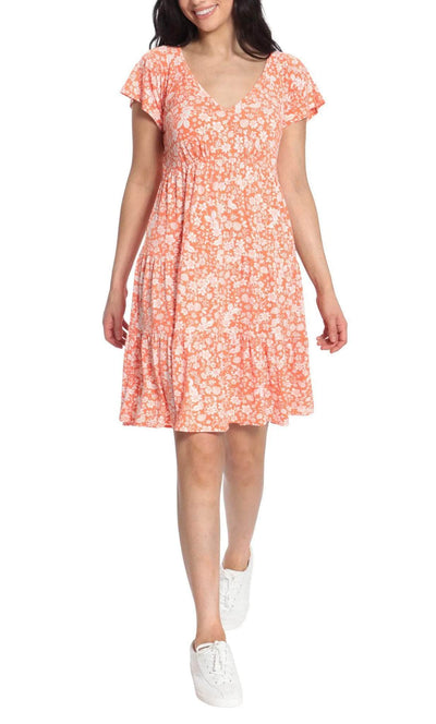 London Times T5773M - Short Sleeve V Neck A-line Gown Sweet 16 Dresses L / Orange White