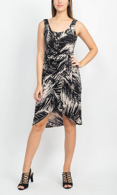 London Times T5794M - Casual Sleeveless Printed Dress Cocktail Dresses 4 / Taupe Black