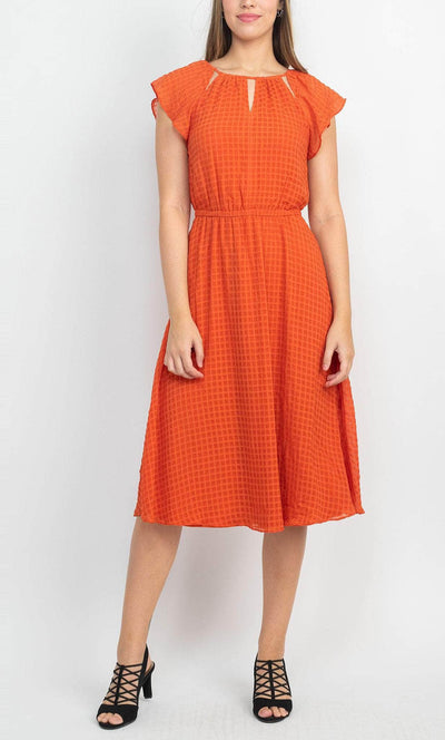 London Times T5797M - Mini Square Designed A-line Dress Cocktail Dresses 0 / Orange