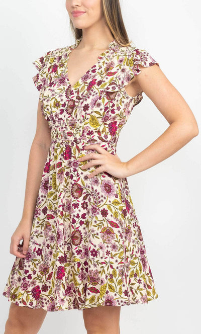 London Times T5818M - Ruffle Cap Sleeve Crepe Dress Homecoming Dresses