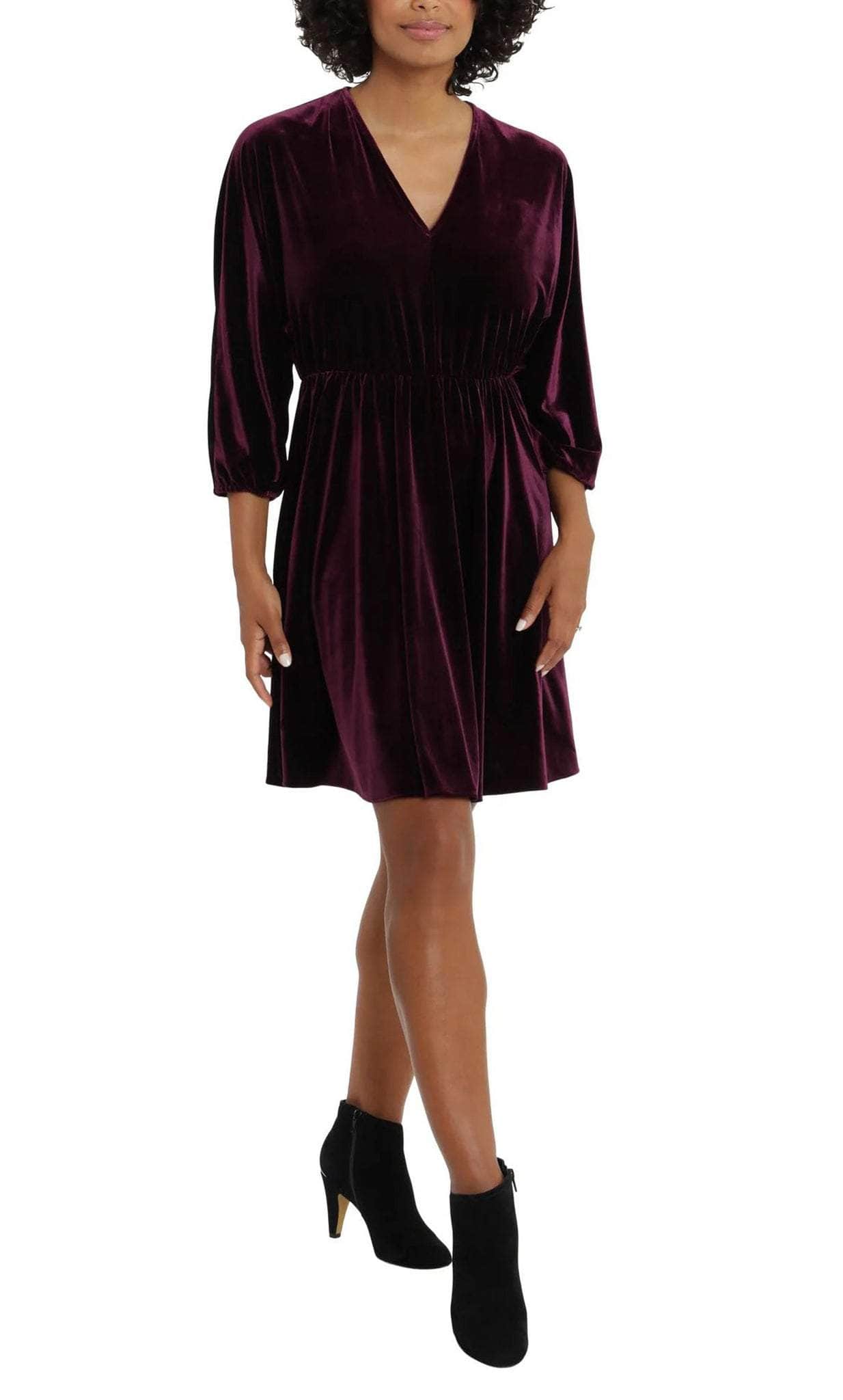 London Times T5911M - Long Sleeve Velvet Short Dress Graduation Dresses