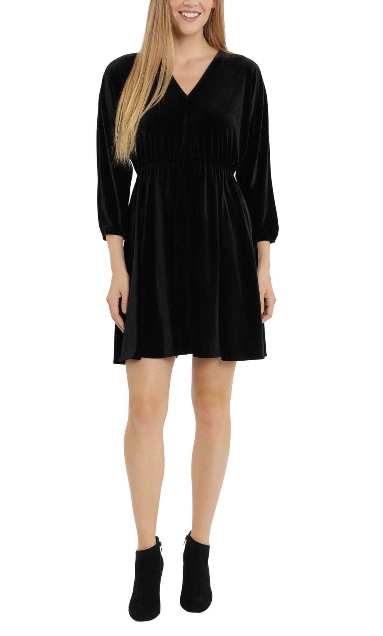 London Times T5911M - Long Sleeve Velvet Short Dress Graduation Dresses XL / Black