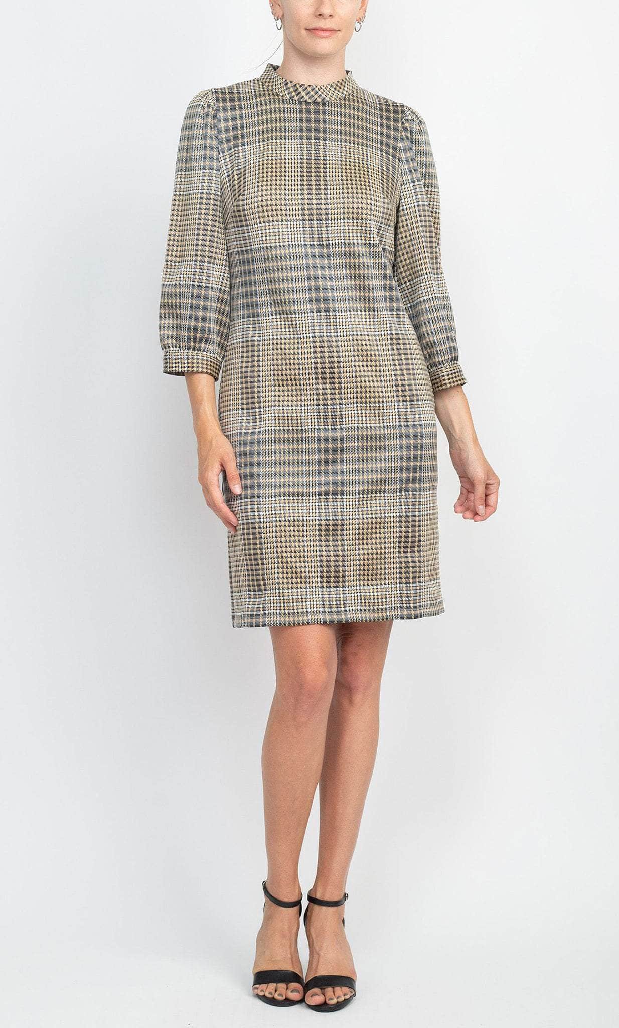 London Times T5954M - Long Sleeve Checkered Short Dress Holiday Dresses