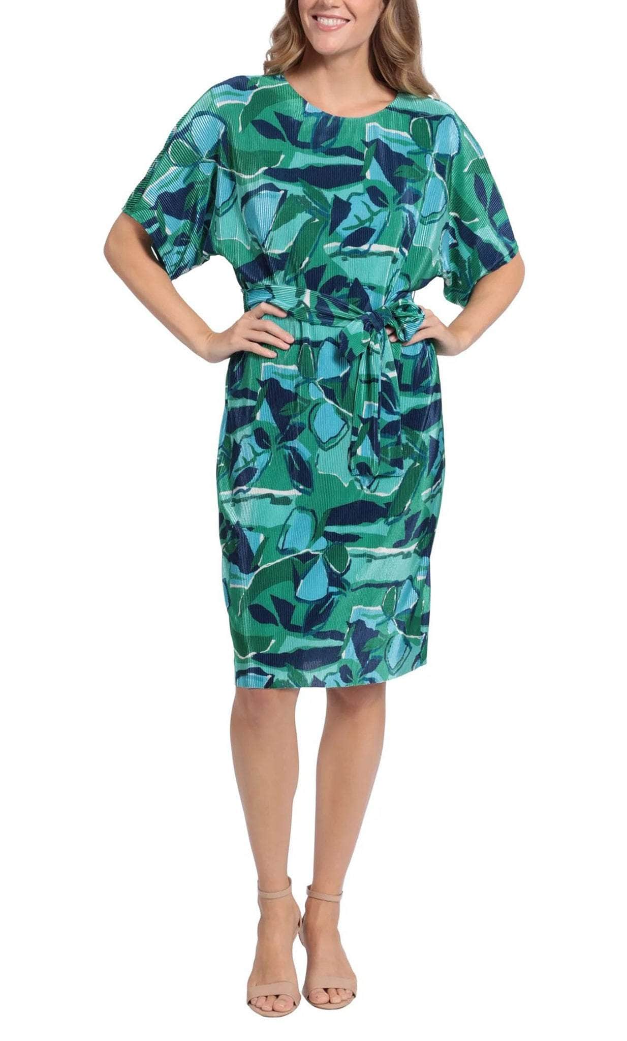 London Times T6045M - Keyhole Back Kimono Short Dress Holiday Dresses 10 / Green Aqua Splash