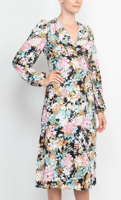 London Times T6080M - Printed Floral Empire Midi Dress Cocktail Dresses