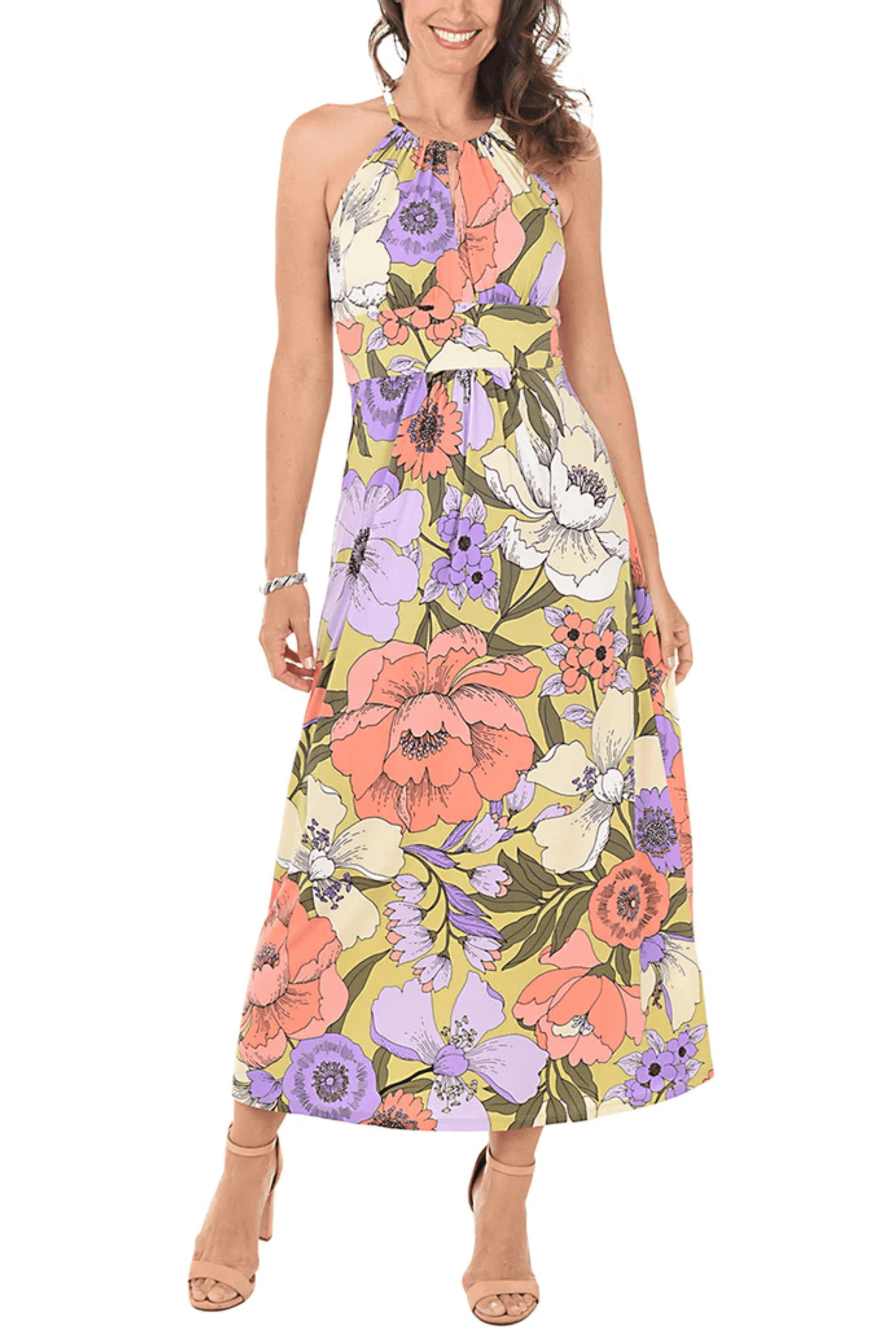 London Times T6110M - Floral Halter Maxi Dress Special Occasion Dresses