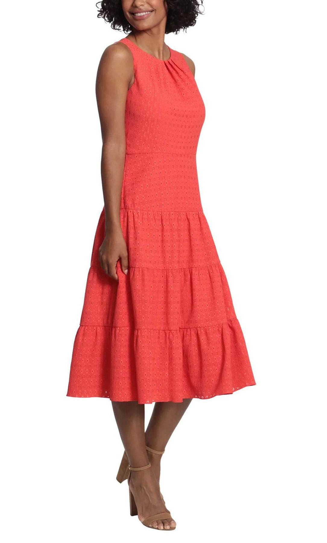 London Times T6138M - Tea Length Tiered A-Line Dress Cocktail Dresses 10 / Red
