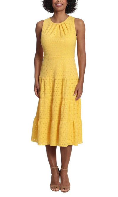 London Times T6138M - Tea Length Tiered A-Line Dress Cocktail Dresses 10 / Yellow