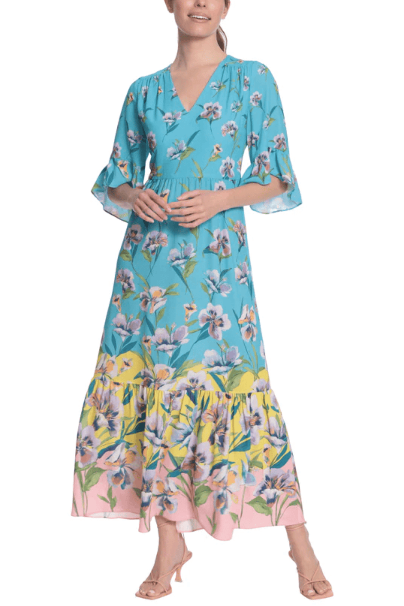 London Times T6206M - V-Neck Floral Casual Dress Special Occasion Dresses