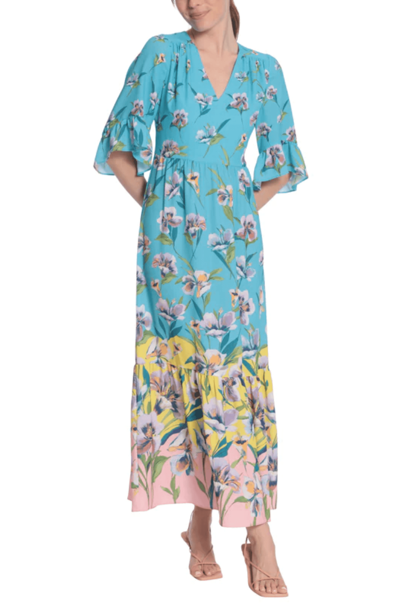 London Times T6206M - Tea-Length Georgette A-Line Dress