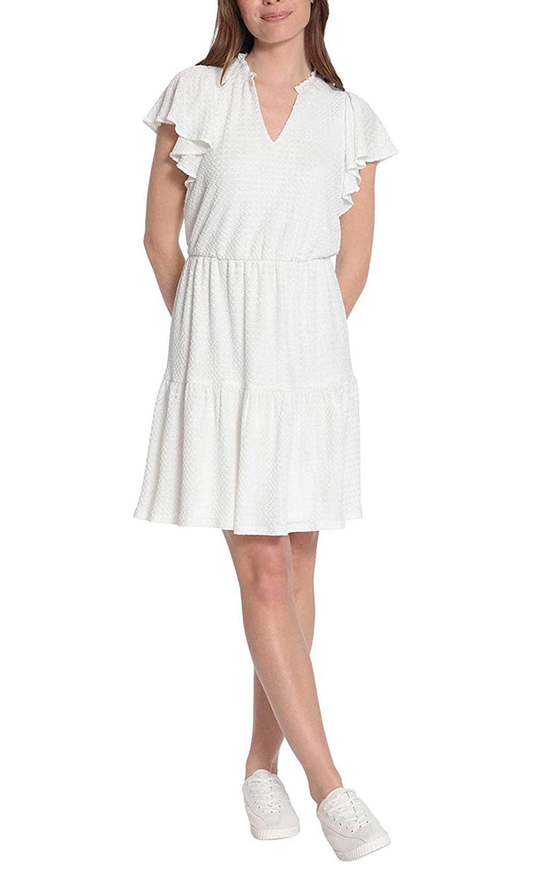 London Times T6243M - Short Sleeve A-Line Cocktail Dress Semi Formal L / White