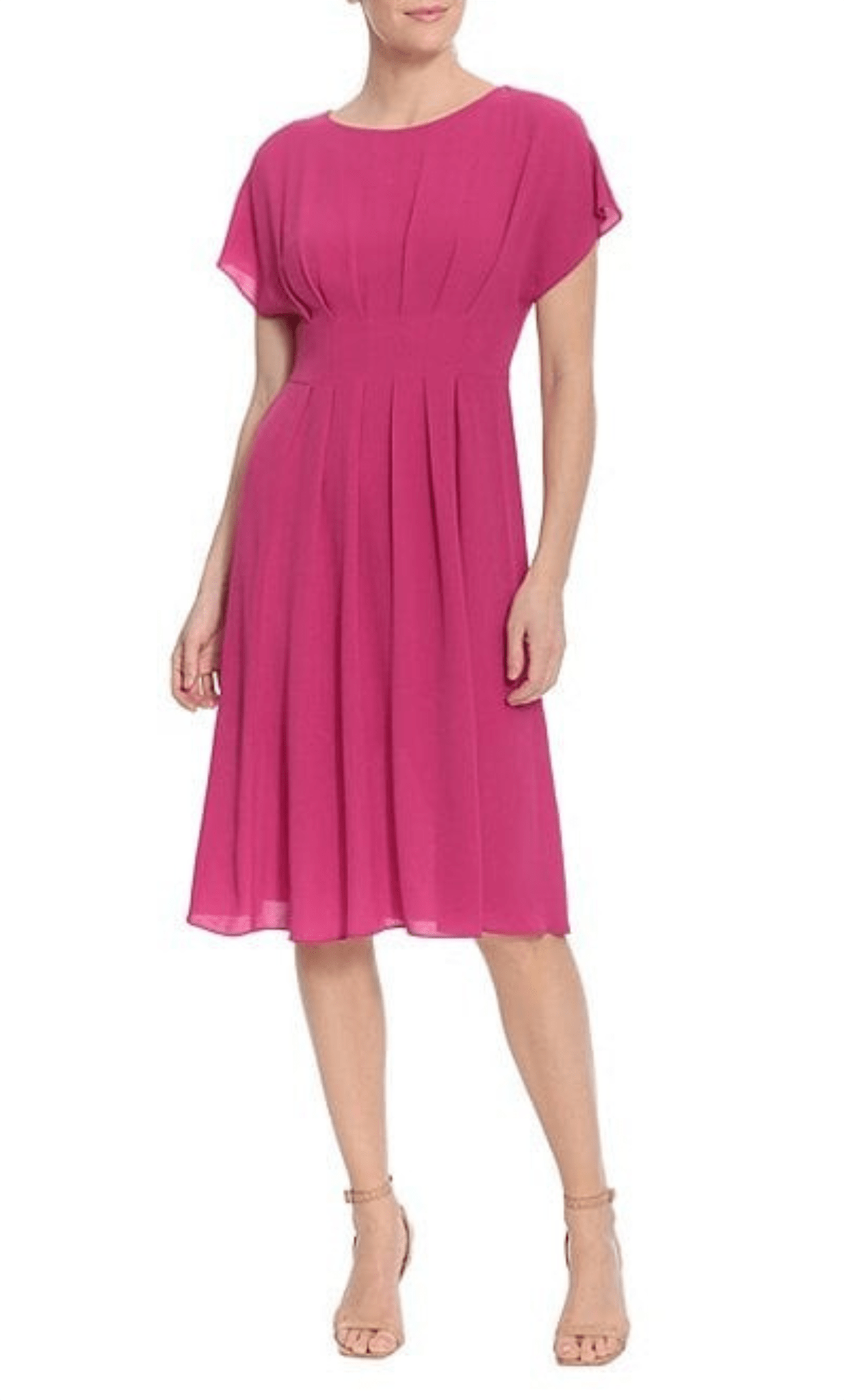 London Times T6318M - Knee-Length Bubble Crepe A-Line Dress - Short Sleeves, Flowy Fabric, Chiffon, Midi Dress, Back Zipper ADASA London Times T6318M - Knee-Length Bubble Crepe A-Line Dress - Short Sleeves, Flowy Fabric, Chiffon, Midi Dress, Back Zipper ADASA