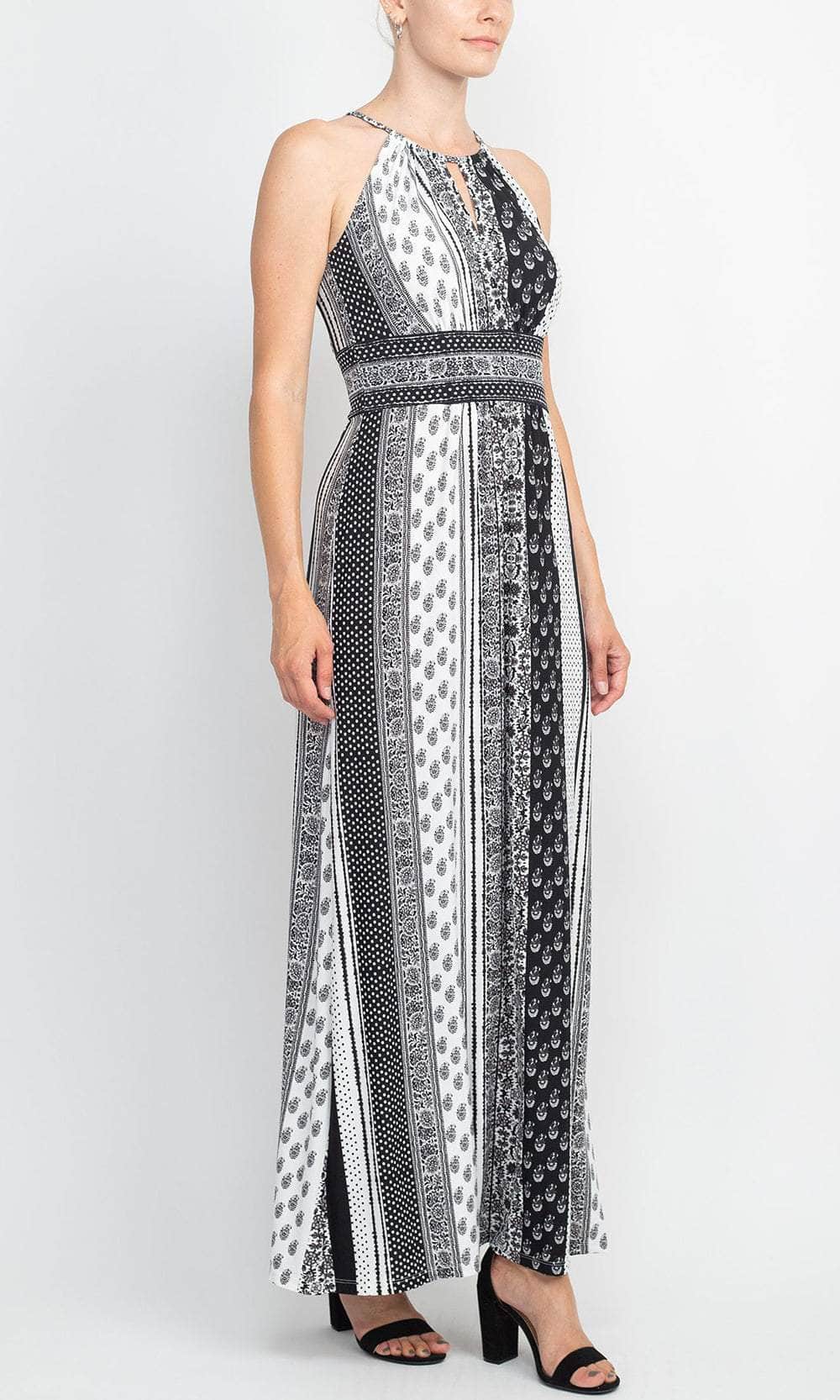 London Times T6345M - Long Matte Jersey Sheath Dress - Keyhole Front, Banded Empire Waist, Multi Print ADASA London Times T6345M - Long Matte Jersey Sheath Dress - Keyhole Front, Banded Empire Waist, Multi Print ADASA