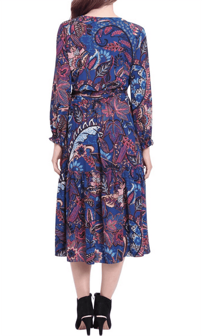 London Times T6378M - Printed Flowy Midi Dress Special Occasion Dress