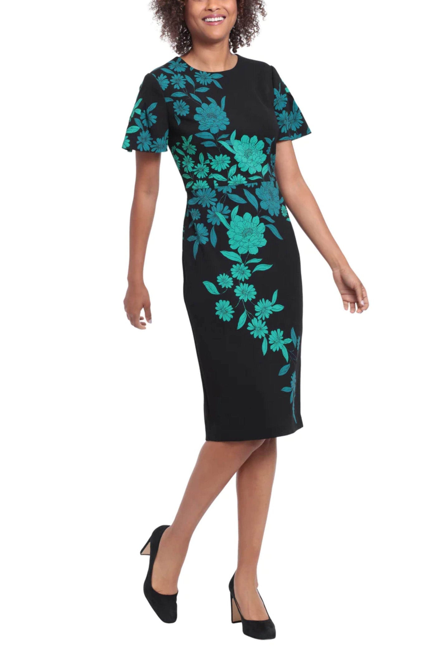 london times short dresses London Times Carmella Ivory And Lilac Floral Linen Dress
