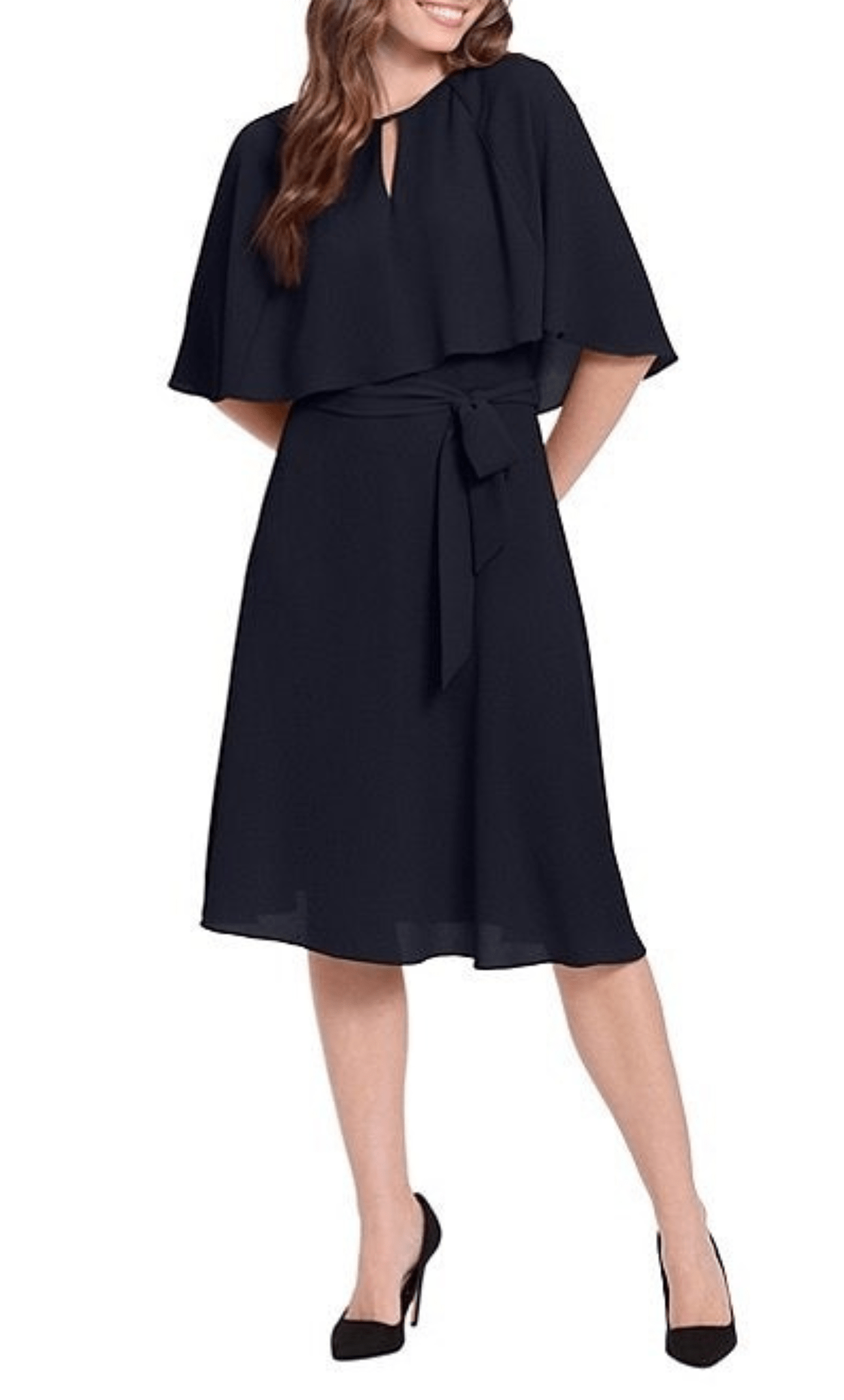 London Times T6408M - Cape Sleeve A-Line Cocktail Dress Special Occasion Dress 0 / Navy