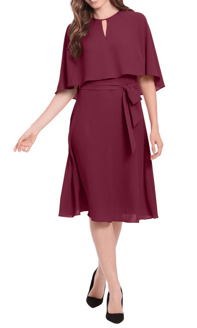 London Times T6408M - Cape Sleeve A-Line Cocktail Dress Special Occasion Dress 0 / Wine