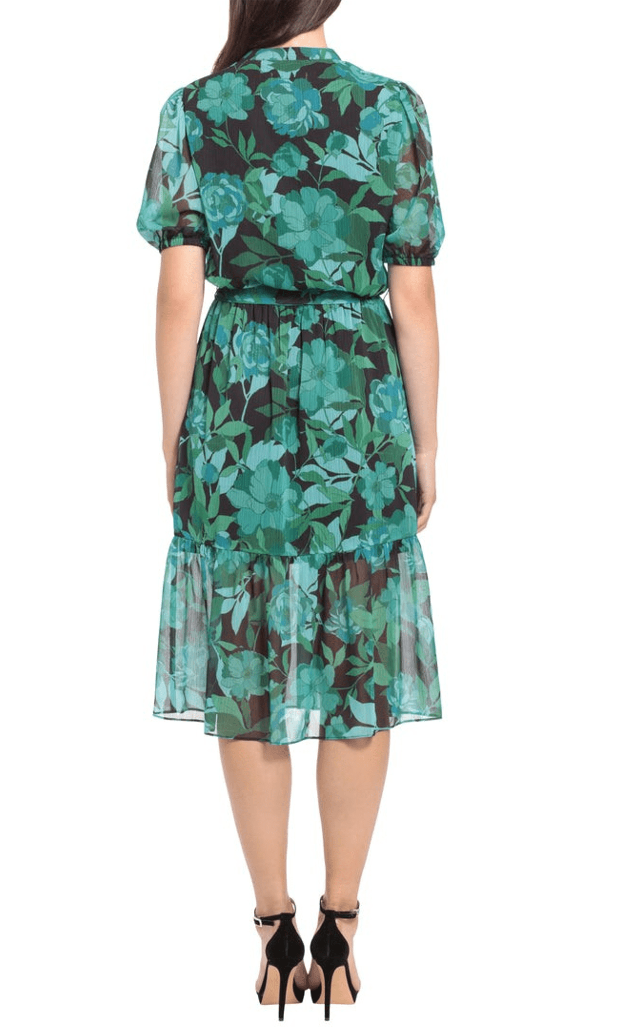 London Times T6456M - Casual Floral Tea Length Dress Cocktail Dresses