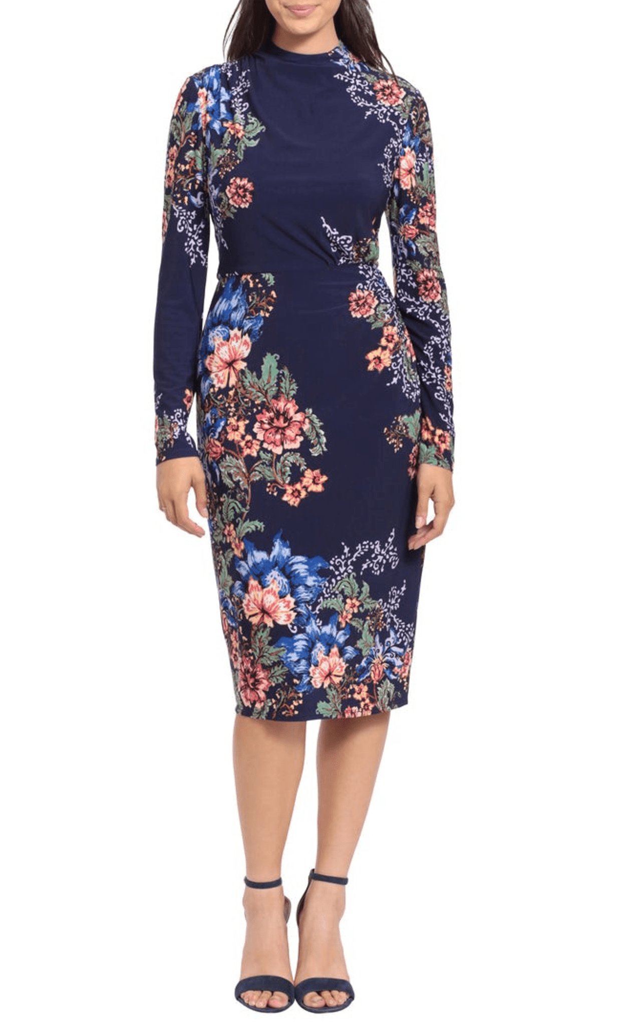 London Times T6460M - Floral Printed Bodycon Dress Special Occasion Dress 0 / Navy Royal Blue