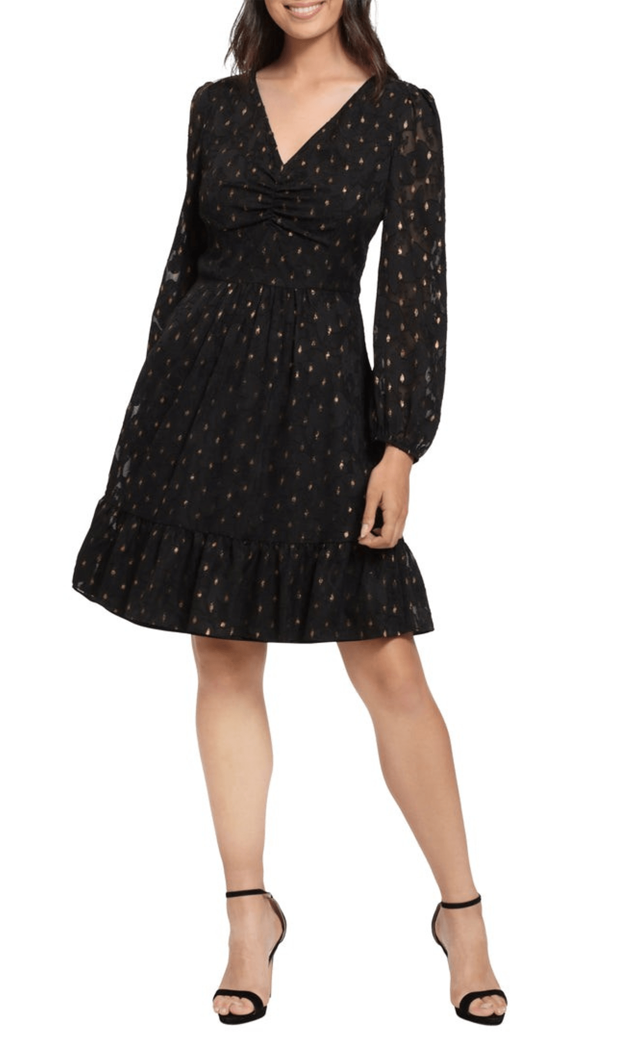 London Times T6467M - Polka Dot A-line Short Dress Special Occasion Dress 0 / Black Gold