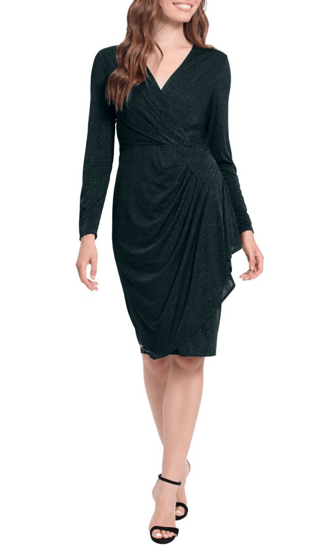 London Times T6498M - Faux Wrap Party Ruched Dress Special Occasion Dress 0 / Green Gables